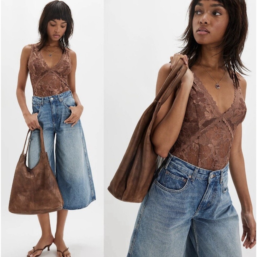 NWT NEW $98 Free People Dream Of Me Darling‎ Cocoa Brown Bodysuit Size L